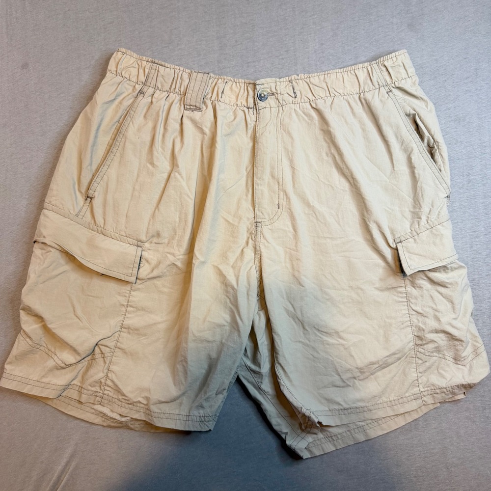 Rugged Earth Outfitters Mens Tan Nylon Cargo Shorts Elastic Waist Size L 36/38